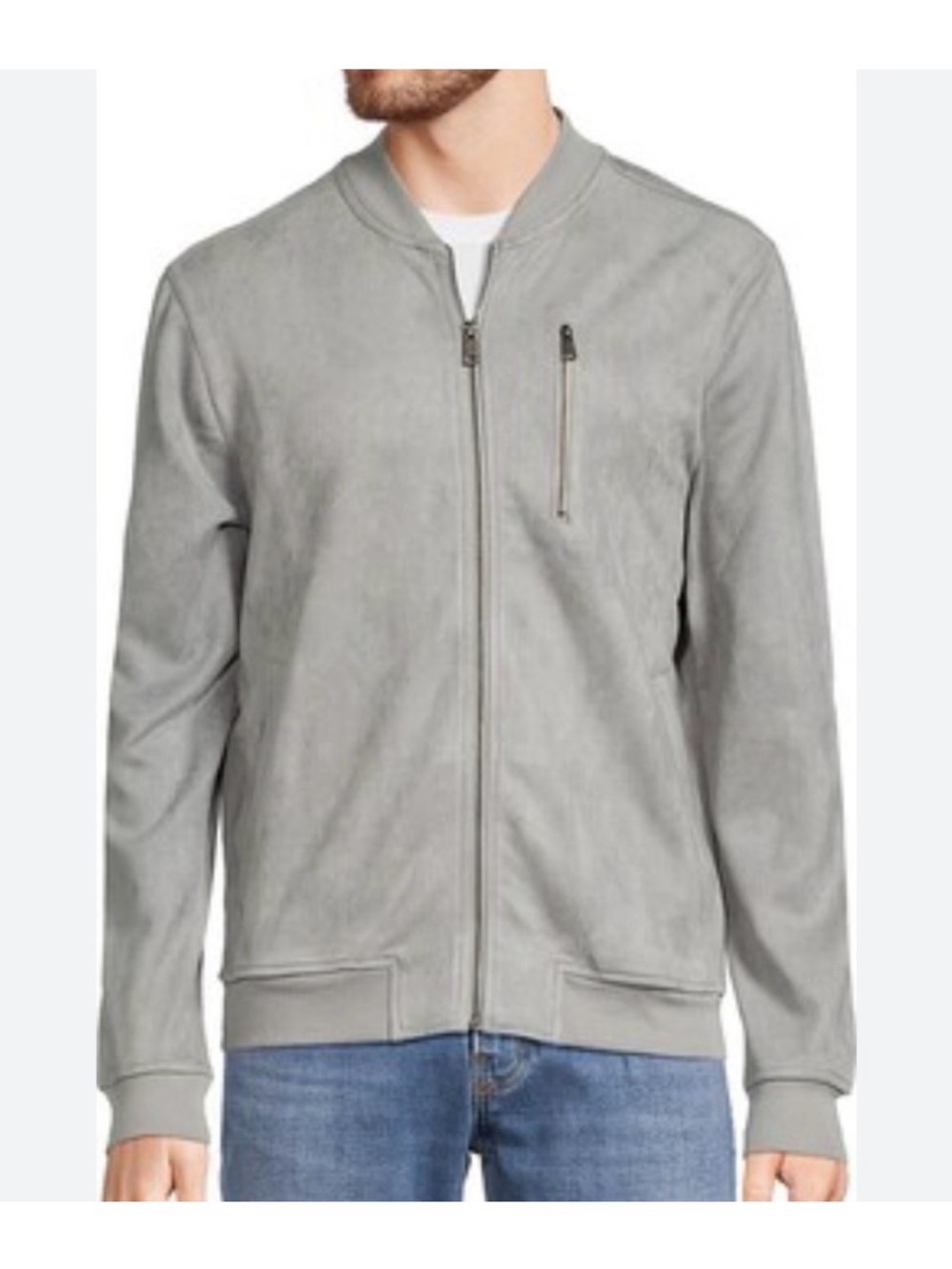 Ben Sherman Light Gray Suede Bomber Jacket - Picture 2 of 6